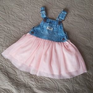 9month Oshkosh Denim/Pink Tulle Overall Dress